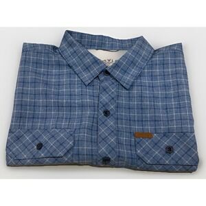 Orvis Fishing Shirt Men XL Blue Plaid Short Sleeve Button-Up Outdoor Hiking